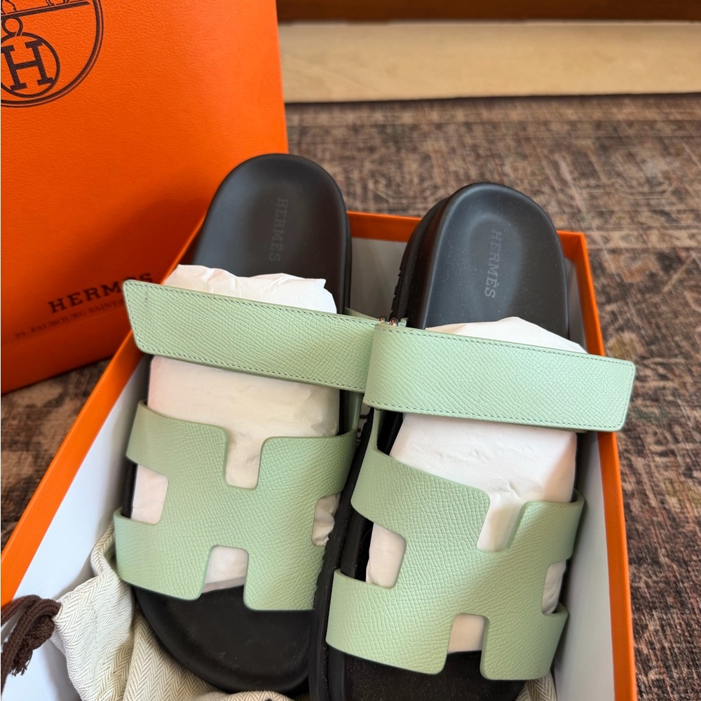 Hermes Mint Green Chypre Sandals - Picture 2 of 9